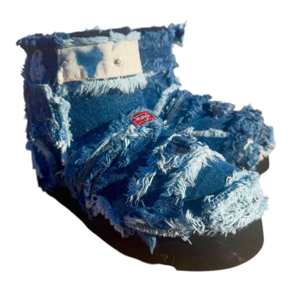 Women’s Blue and White, Bleached and Distressed Denim Ankle, Time and Tru Boot